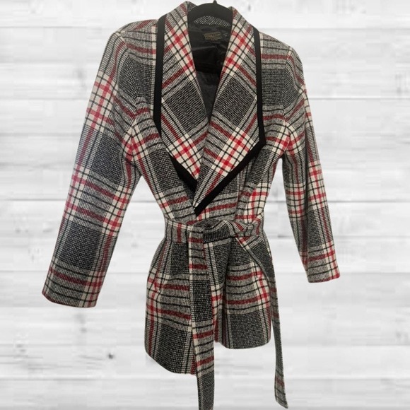 Pendleton Jackets & Blazers - Pendleton Petite Size 12 Plaid Wool Blend Blazer Tie Jacket, Red & Black